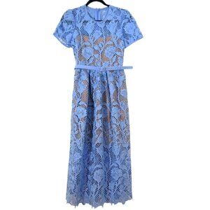 Self-Portrait Lily Lace Midi Dress Blue US 6 Pre-Loved